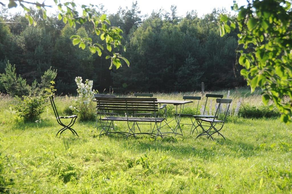 Romantisches Studio Am Waldesrand Mit Gartensauna Schwarz Exteriör bild